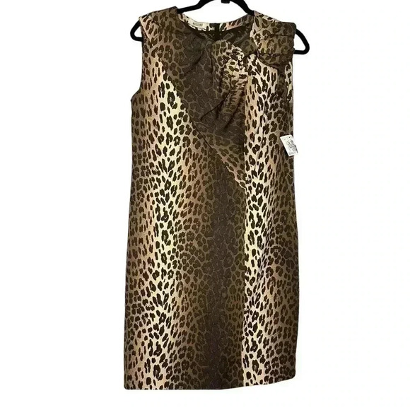 NWT Moschino Leopard Print Bow Wool Sheath Dress Size 8 - Picture 2 of 9
